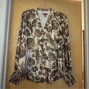 Vince Camuto Paisley Print Blouse - Cream and Brown
